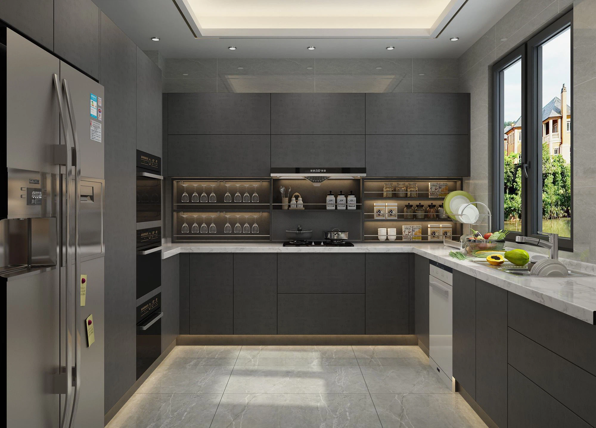 Modern melamine Kitchen CabinetHM1804 拉手反弹