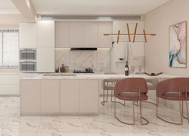 Modern kitchen with island and spacious preparation area and storage design Modern kitchen with island and spacious preparation area and storage design