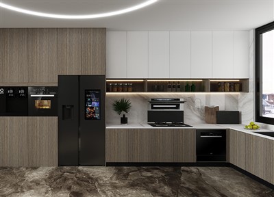 Modular Wood Grain Kitchen Cabinets