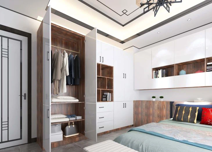 L Shaped Melamine Modern Wardrobe