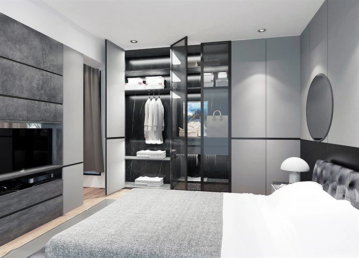Wooden Glass Bedroom Wardrobe